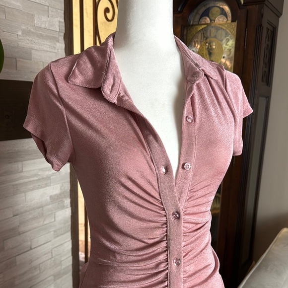 Pink Button-Up Ruched Dress - Picture 3 of 3